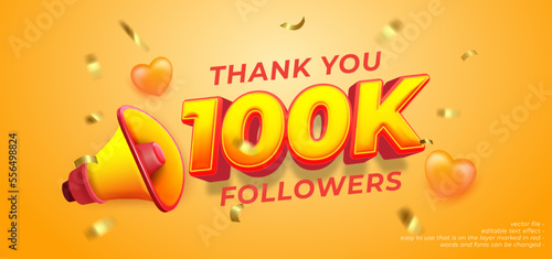 Vector thank you 100k followers with 3D style editable text effect