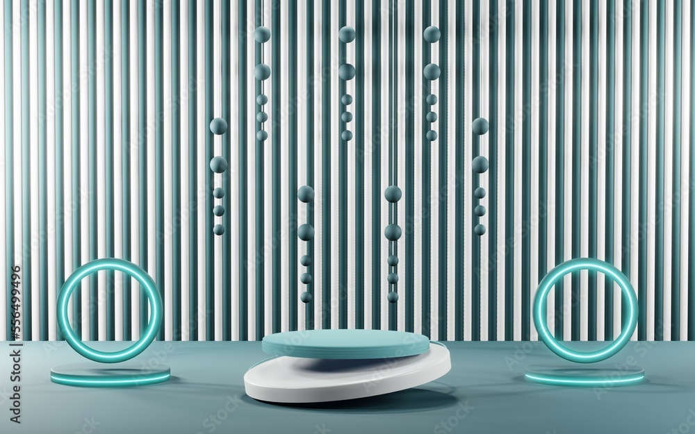 3D render of Podium background in blue tones for displaying cream products. cosmetics