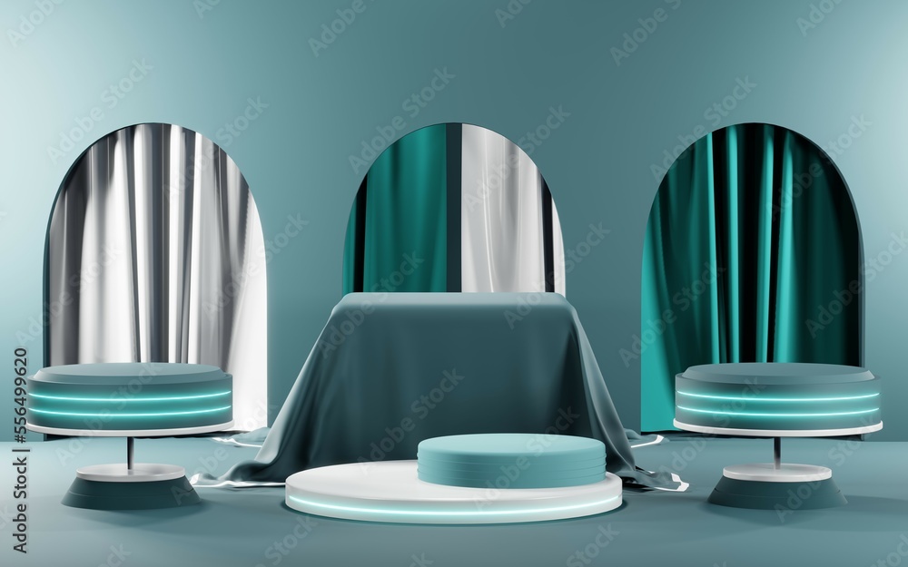3D render of Podium background in blue tones for displaying cream products. cosmetics 3D render of Podium background in blue tones for displaying cream products. cosmetics