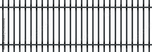 Black prison metal bars on white background. Realistic iron jail dark cage. Prison fence jail. Template design for criminal or sentence. Vector illustration