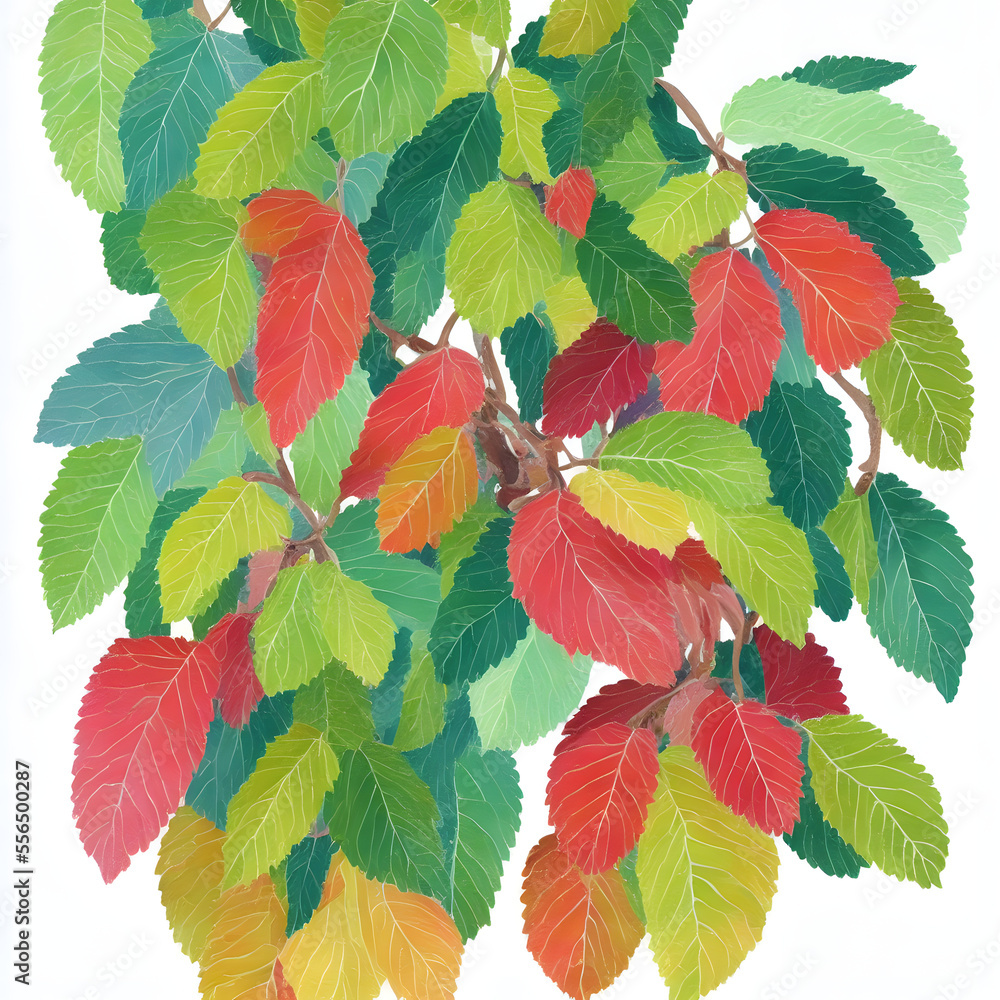 Colorful Slippery elm watercolor on bright white background 