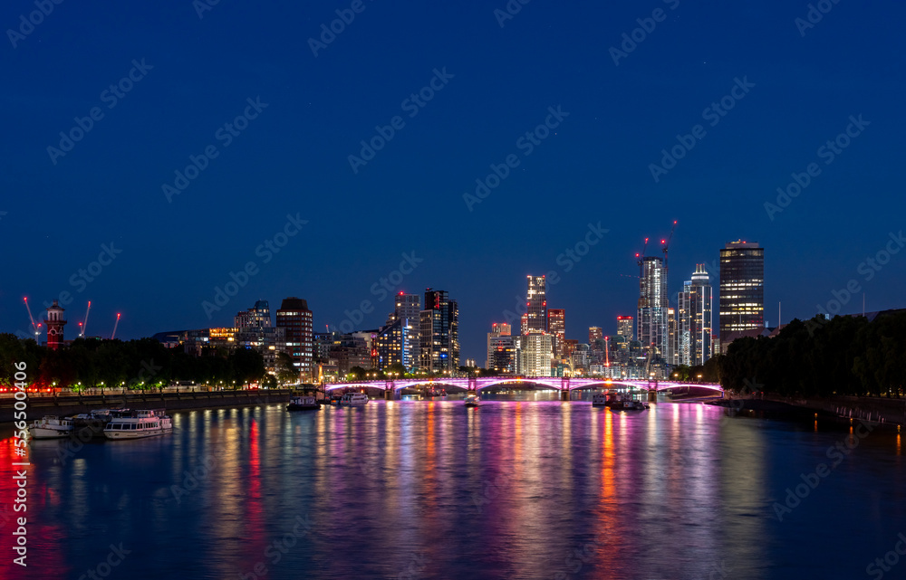 View of Downtown London Buildings from the Westminster Bridge at Night