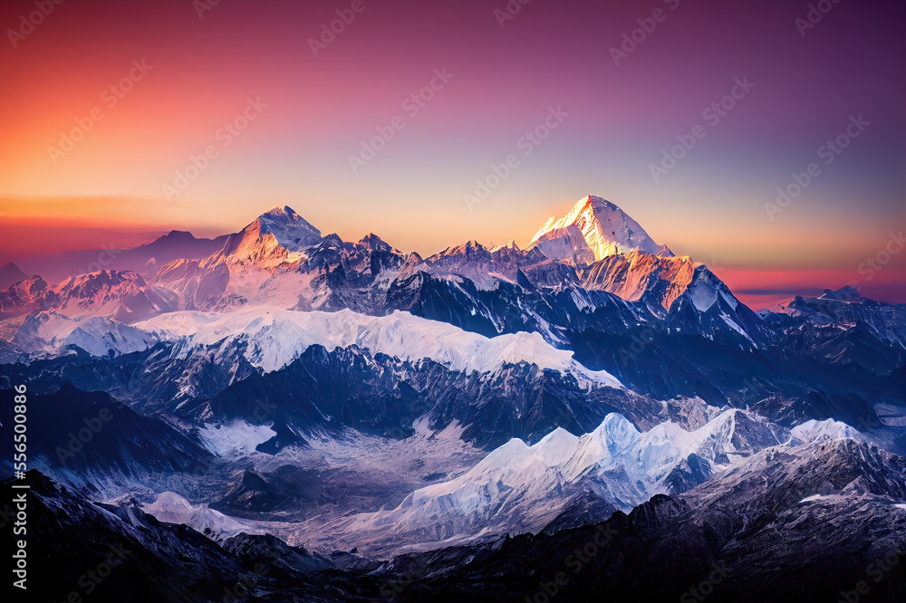 Fototapeta premium Illustrative Visual of Sunrise over the mountains. Genarative AI