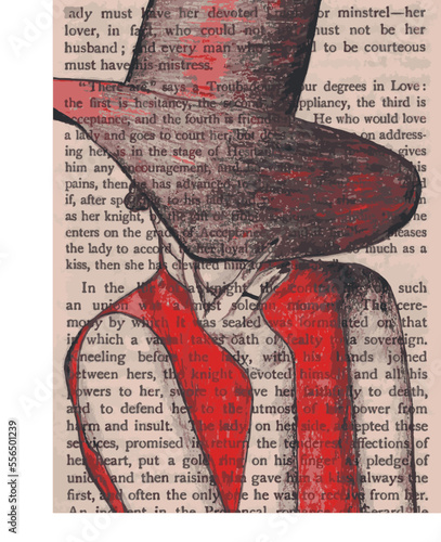 hand drawn vector traced illustration of a woman in hat