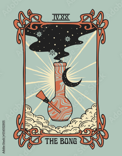 cannabis tarot card, retro t-shirt print, marijuana bong