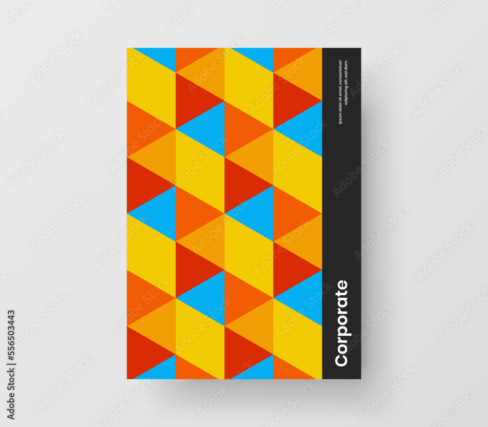 Simple corporate brochure A4 vector design concept. Multicolored geometric tiles booklet layout.