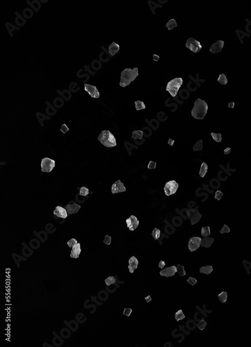 Large sea salt crystals on black background