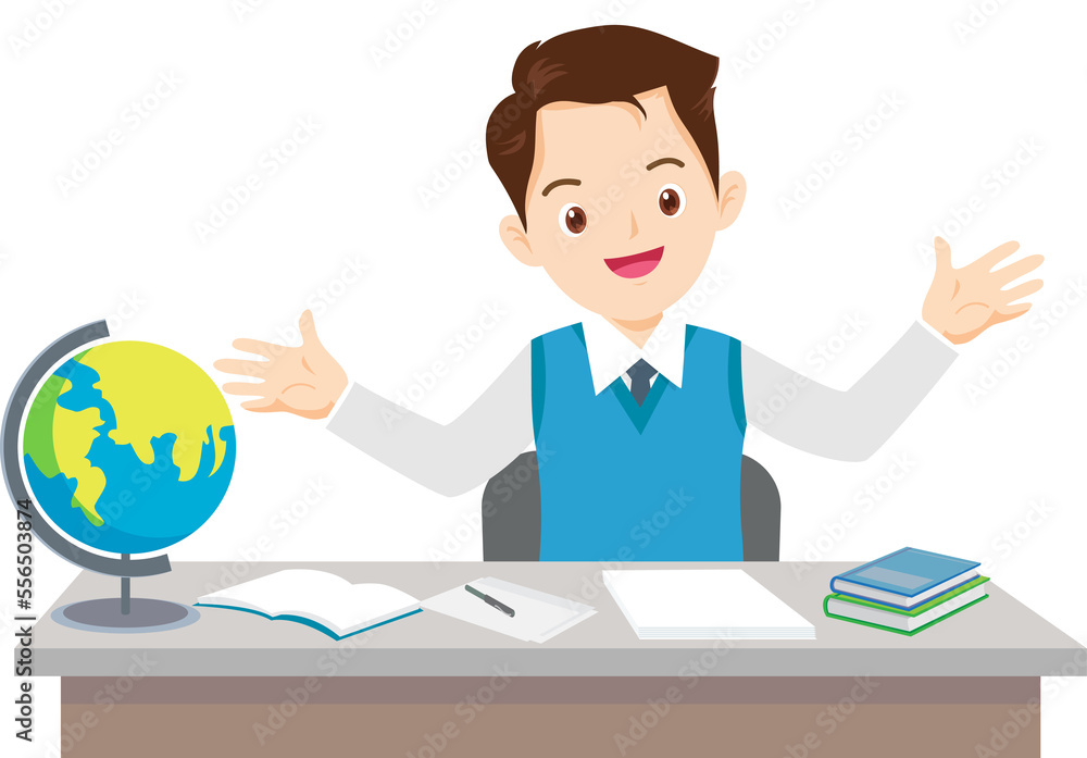Back to school Teacher sitting at desk in classroom Back to school Teacher sitting at desk in classroom