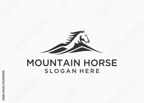 mountain with horse logo design vector illustration template