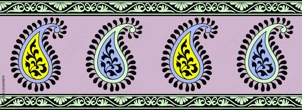 digital colorful traditional paisley border design print Stock ...