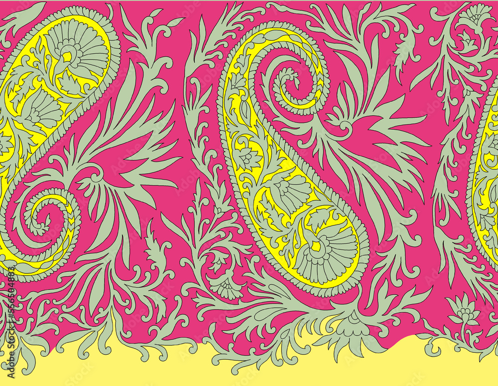 digital colorful traditional paisley border design print Stock ...