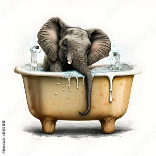 Cute litte elephant in a bathtub