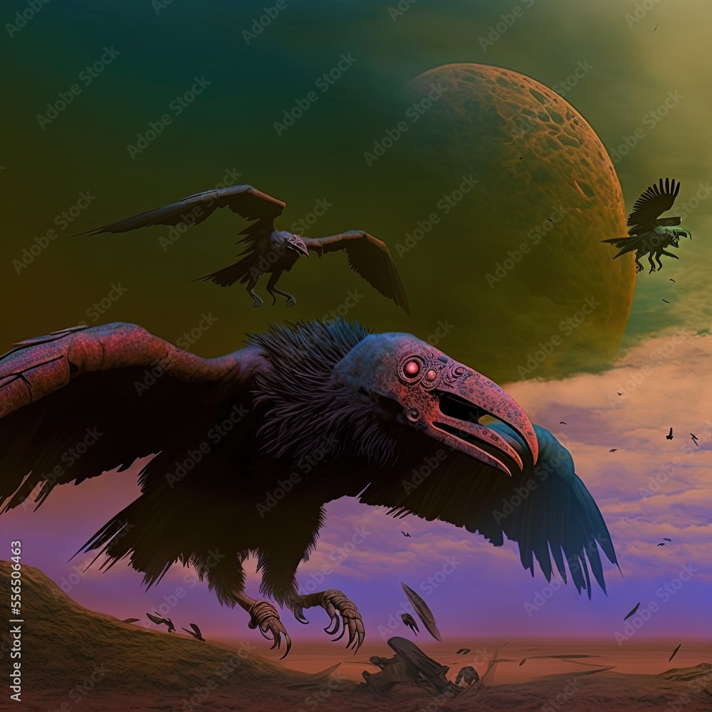 Vicious vultures with an extremely sharp and deadly beak, with ragged