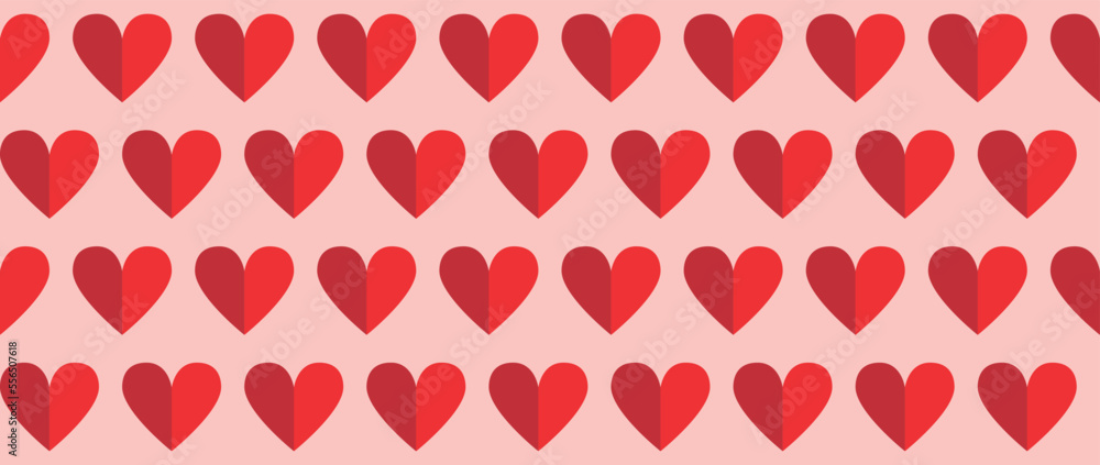 Seamless hearts background, vector illustration of heart modules. Pattern with red hearts