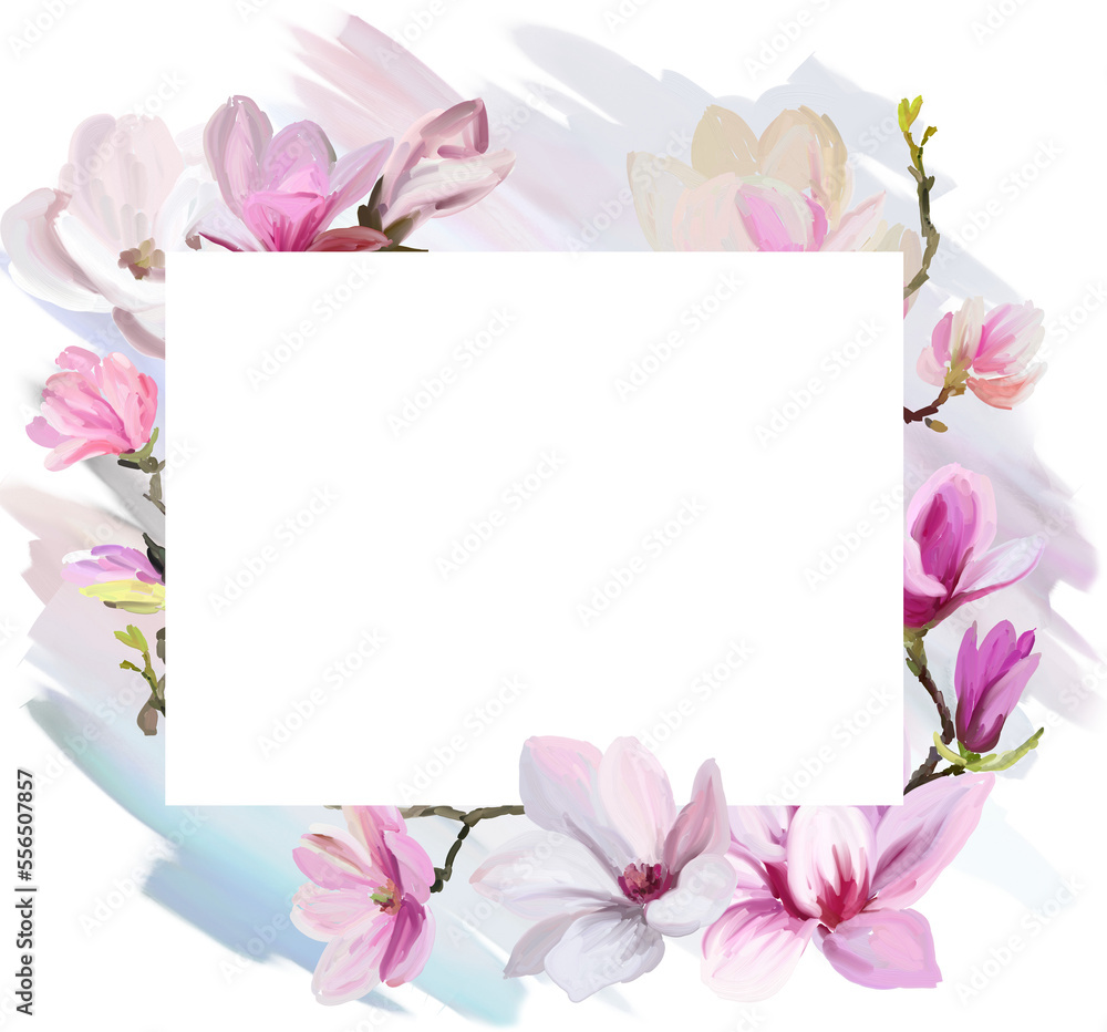 Floral frame with magnolia flowers