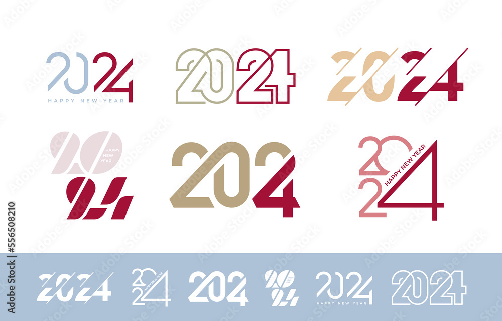 Set Of 2024 Happy New Year Icons 2024 Number Design Template Can Use