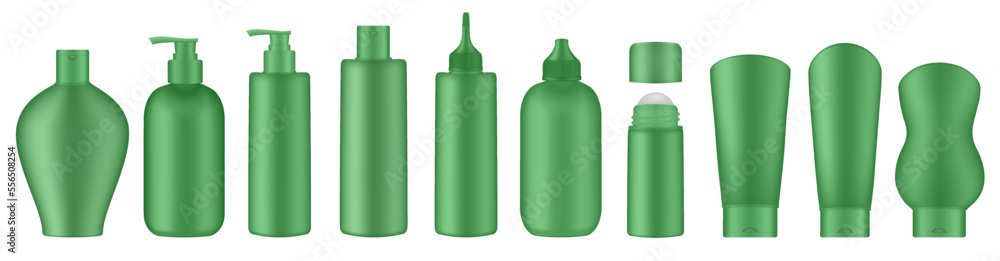 Set of green squeeze bottles and cosmetic tubes. Korean packaging. Lotion or shower gel. Body antiperspirant deodorant roll-on
Set of green squeeze bottles and cosmetic tubes. Korean packaging. Lotion or shower gel. Body antiperspirant deodorant roll-on