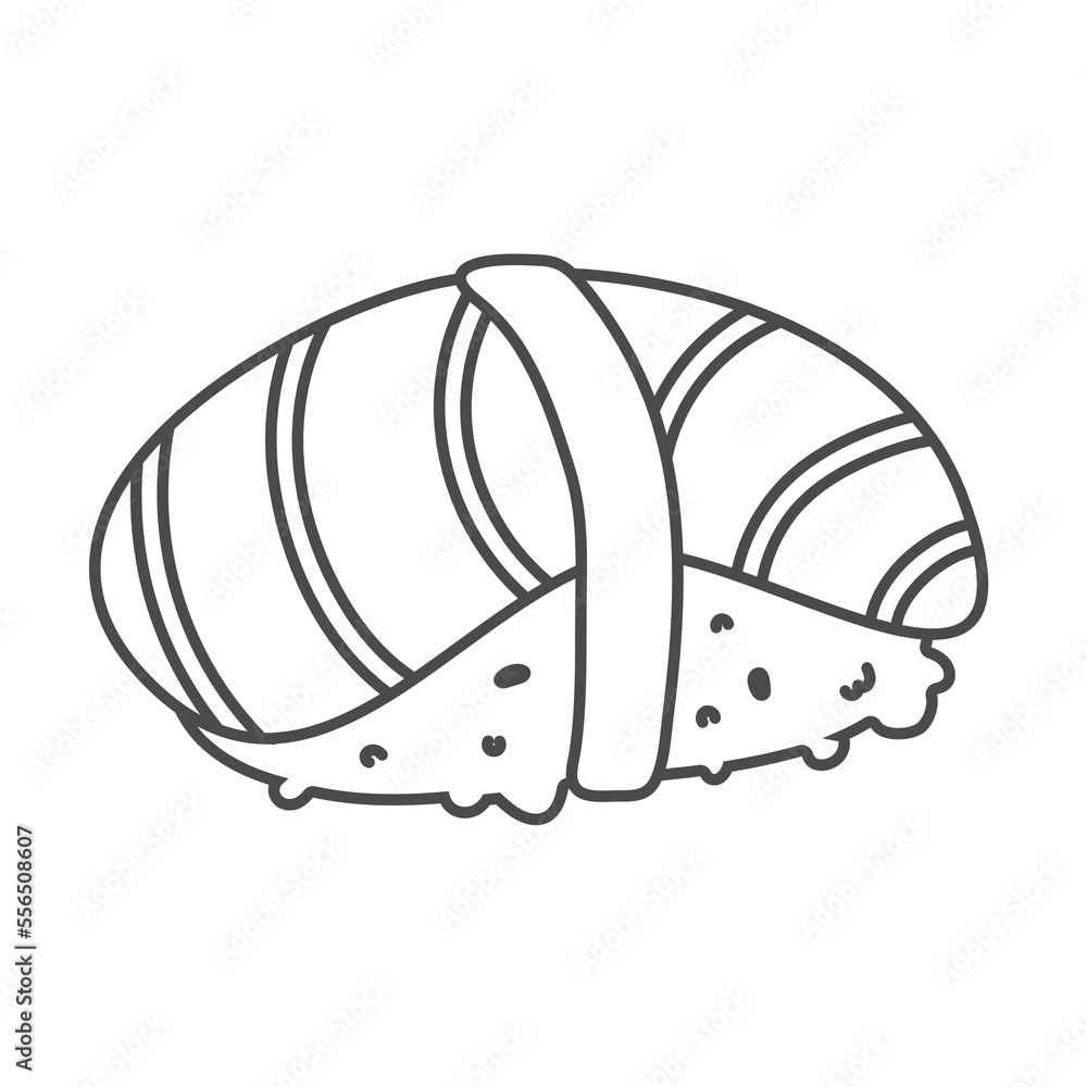 sushi roll with sesame, japanese food. Sushi roll cartoon style icon. isolated on white background. Vector cartoon sushi. Hand draw style sushi rolls. asian food sushi roll with sesame, japanese food. Sushi roll cartoon style icon. isolated on white background. Vector cartoon sushi. Hand draw style sushi rolls. asian food