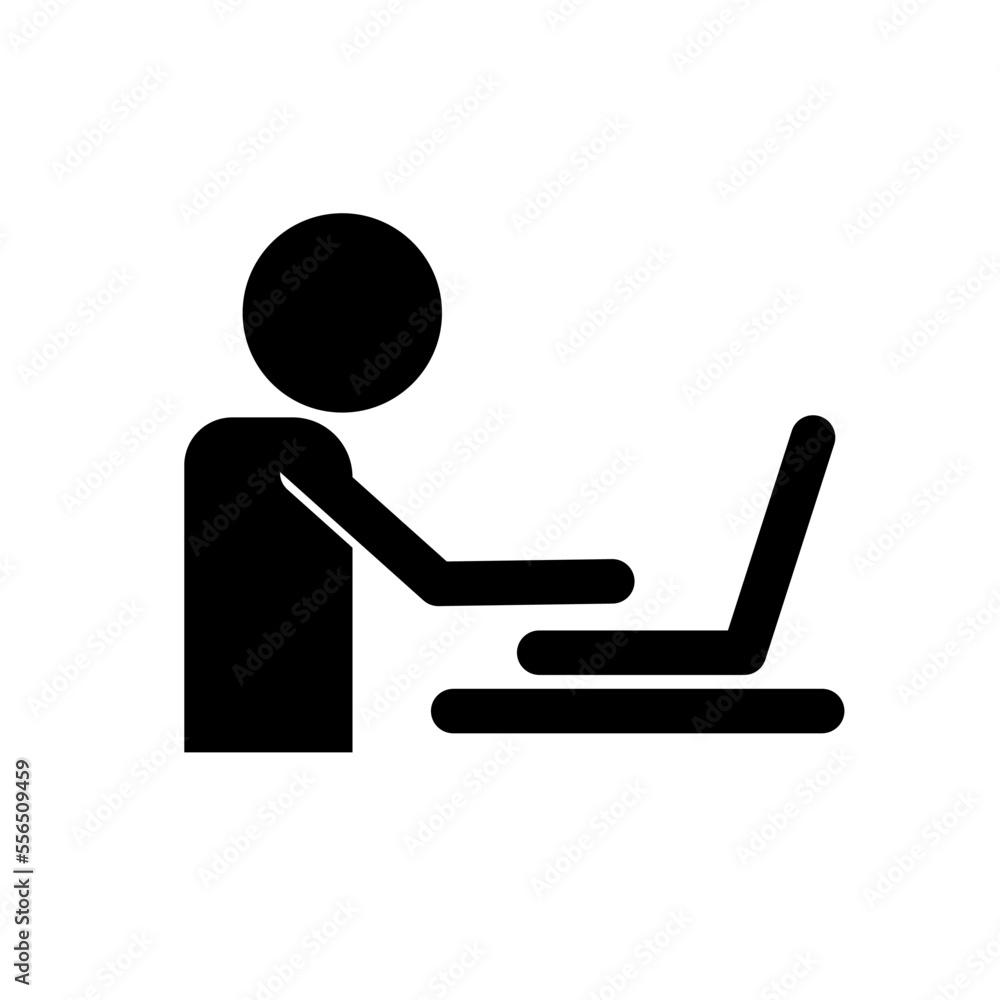 Desk work. A person who works on a computer at a desk. Vector. Desk work. A person who works on a computer at a desk. Vector.