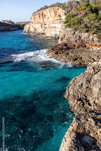 Coves, beaches and cliffs on the island of Majorca, Spain, Europe. Palma de Mallorca in the Mediterranean Sea.