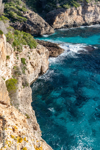 Coves  beaches and cliffs on the island of Majorca  Spain  Europe. Palma de Mallorca in the Mediterranean Sea.
