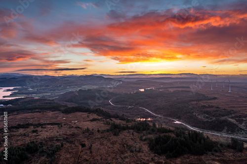 Aerial view of amazing sunrise at Bonny Glen in County Donegal - Ireland © Lukassek