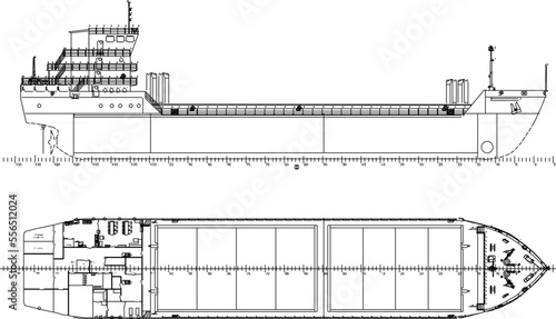 sketch vector black and white illustration of a large cargo ship