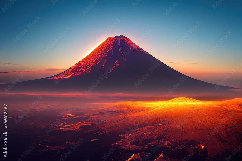 Fototapeta premium Active Volcano in the Sunset