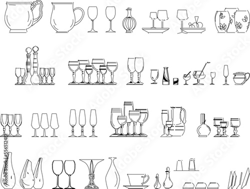 sketch vector black and white illustration of a champagne bottle arrangement on a bar