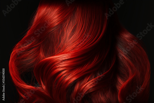 Beautiful shiny red hair texture closeup. Generative AI