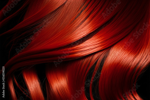 Beautiful shiny red hair texture closeup. Generative AI