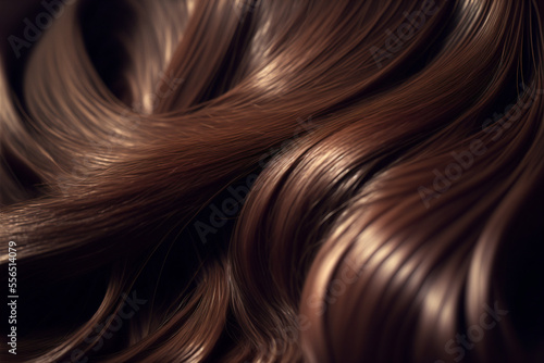 Beautiful shiny dark brown hair texture closeup. Generative AI