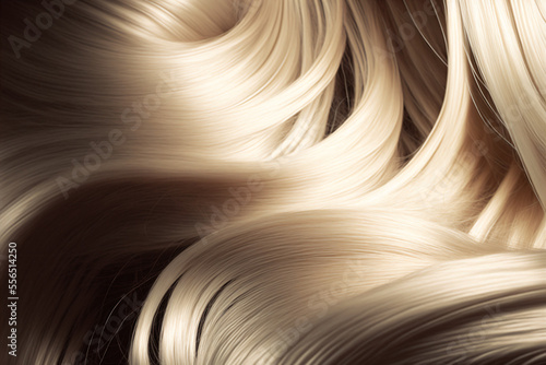 Beautiful shiny platinum blonde hair texture closeup. Generative AI