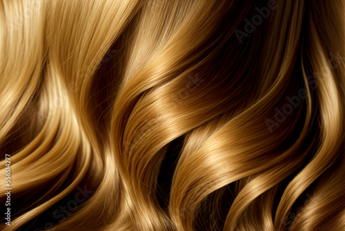 Beautiful shiny honey blonde hair texture closeup. Generative AI