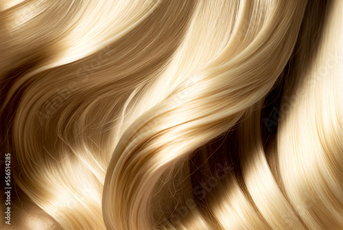 Beautiful shiny blonde hair texture closeup. Generative AI