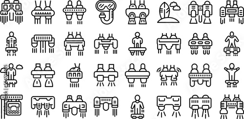 Flyboard icons set outline vector. Adventure board. Air action