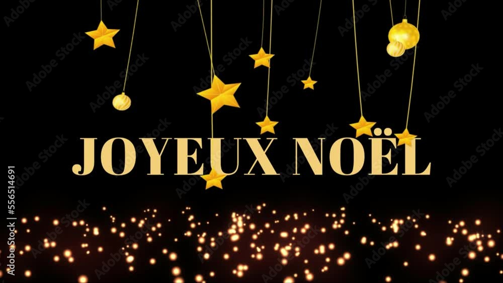 Feliz navidad en tonos dorados y estrellas meciéndose e idioma francés