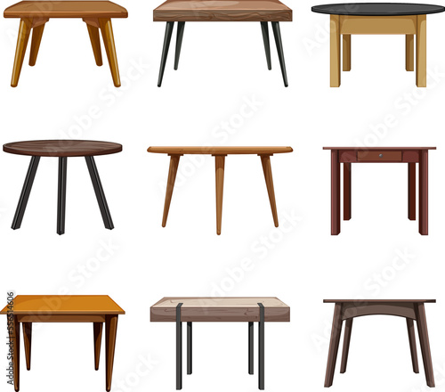 wood table set cartoon. top desk, empty brown, surface old, space retro, plank wood table vector illustration