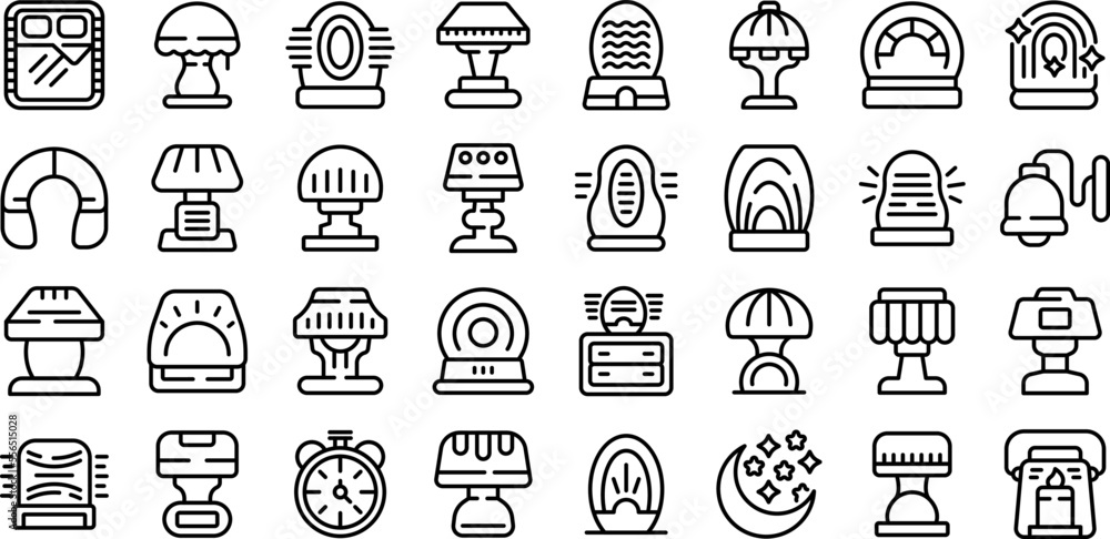 Nightlight icons set outline vector. Light lamp. Bulb home Nightlight icons set outline vector. Light lamp. Bulb home
