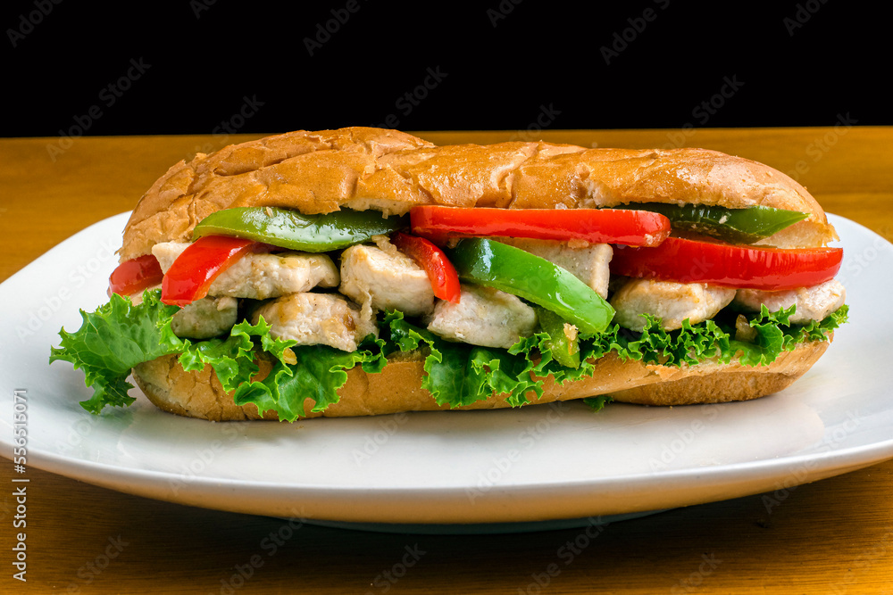 chicken sub with sauteed peppers and onions chicken sub with sauteed peppers and onions