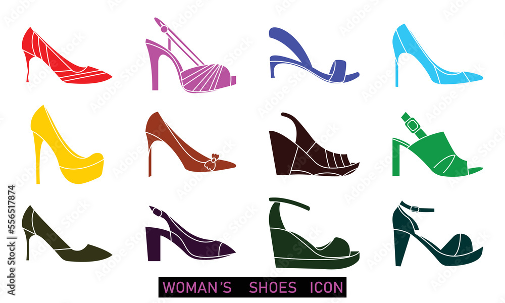 Woman shoes icon set. Simple signs for fashion. Woman shoes icon set. Simple signs for fashion.