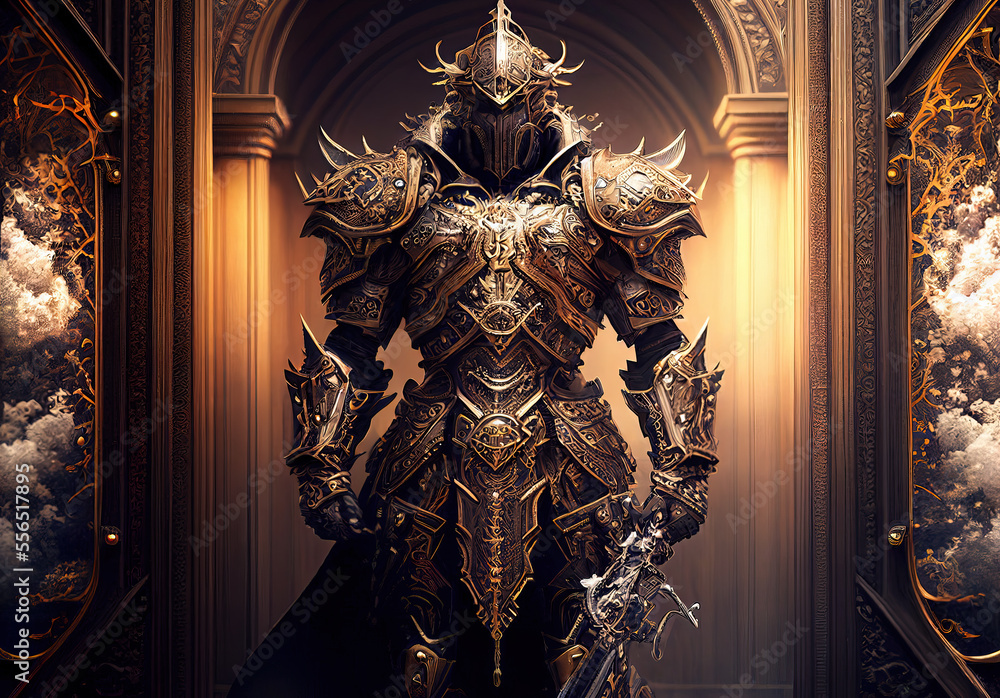 Fototapeta premium Fantasy hero in armor. sketch art for artist creativity and inspiration. generative AI 