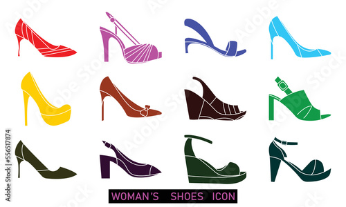 Woman shoes icon set. Simple   signs for fashion. 