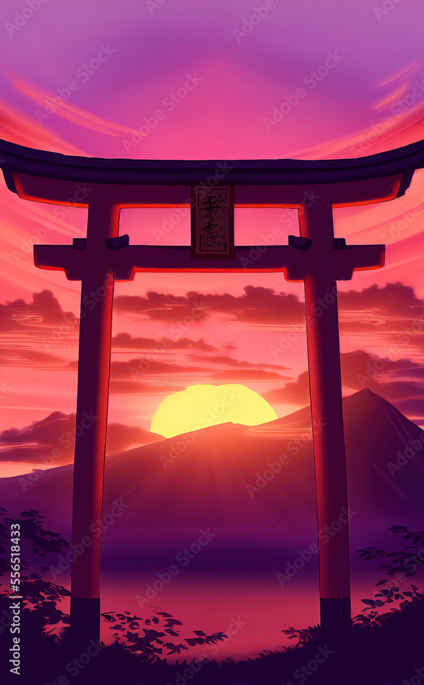 japanese temple at sunset.  sketch art for artist creativity and inspiration. generative AI	