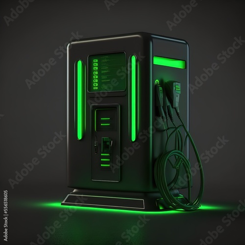 Neon power plant, green technology, the future of the automotive industry. Electric vehicle charging. AI