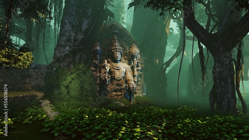 Sculptures of the ancient city lost in the jungle