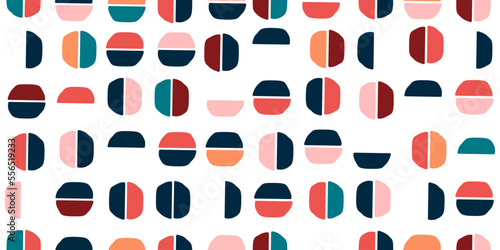 Abstract and casual seamless pattern with colorful halves. Colorful halves for a stylish design of seamless pattern.