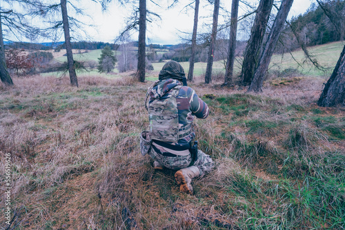 Member of the international legion - sniper protects the occupied territory of the territory.