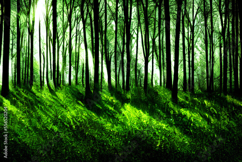 green forest in the morning Generative AI