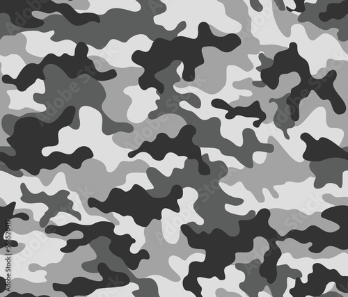  Trendy camouflage gray pattern, military background, seamless winter design.